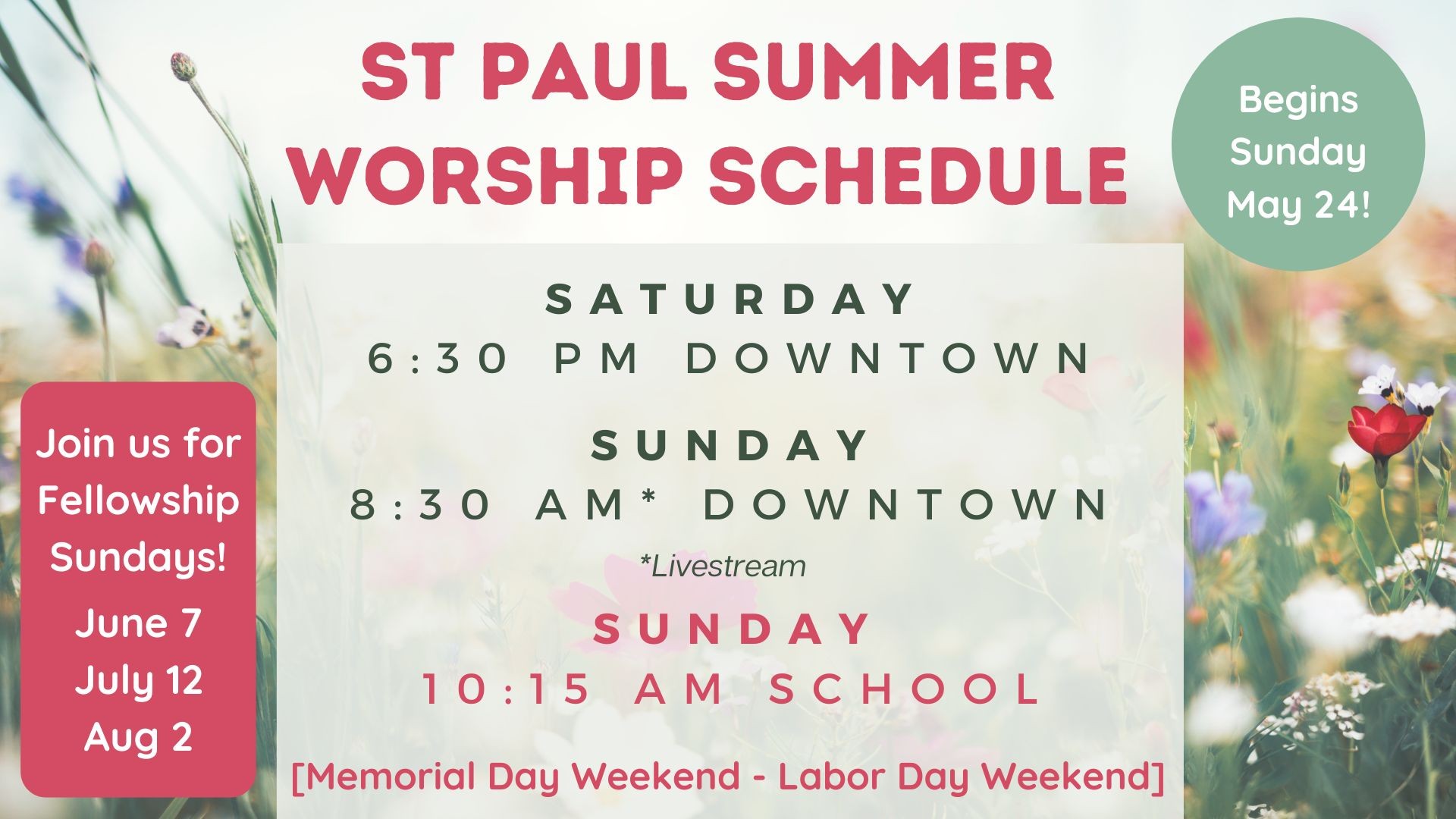 Summer Worship Schedule